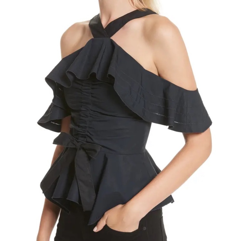 Derek Lam 10 Crosby Off-the-shoulder Halter Ruffled Top In Black Size 10 - Picture 4 of 10